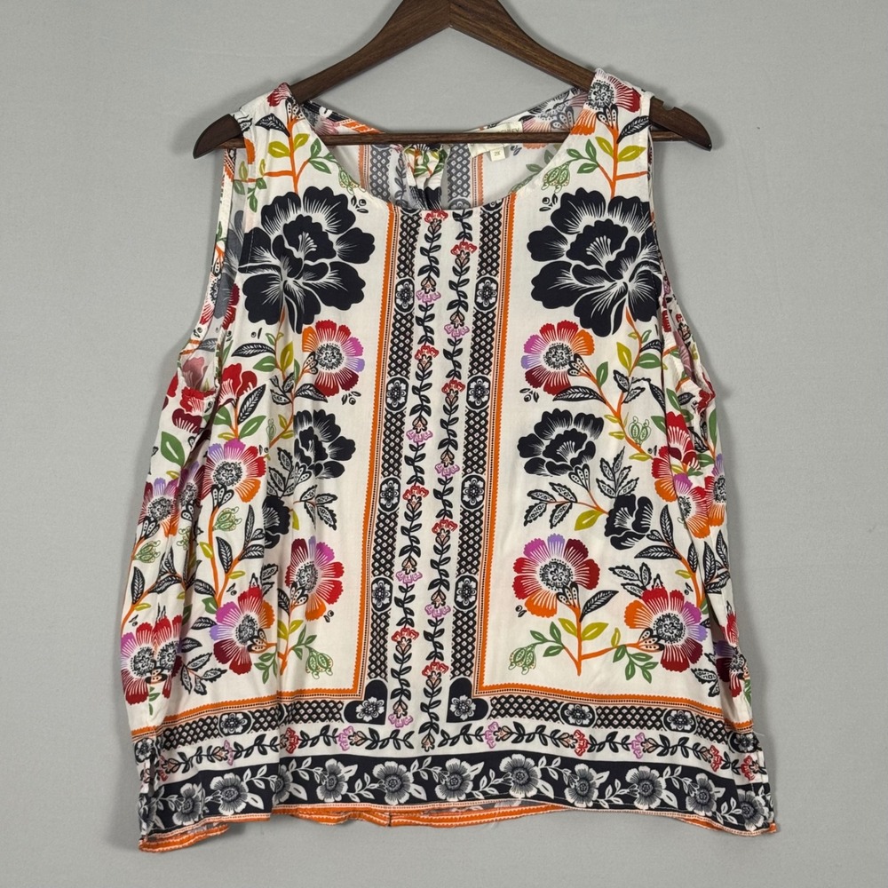 Cynthia Rowley Floral Tank Top Womens 2X Multicolored Boho Button Back Excellent